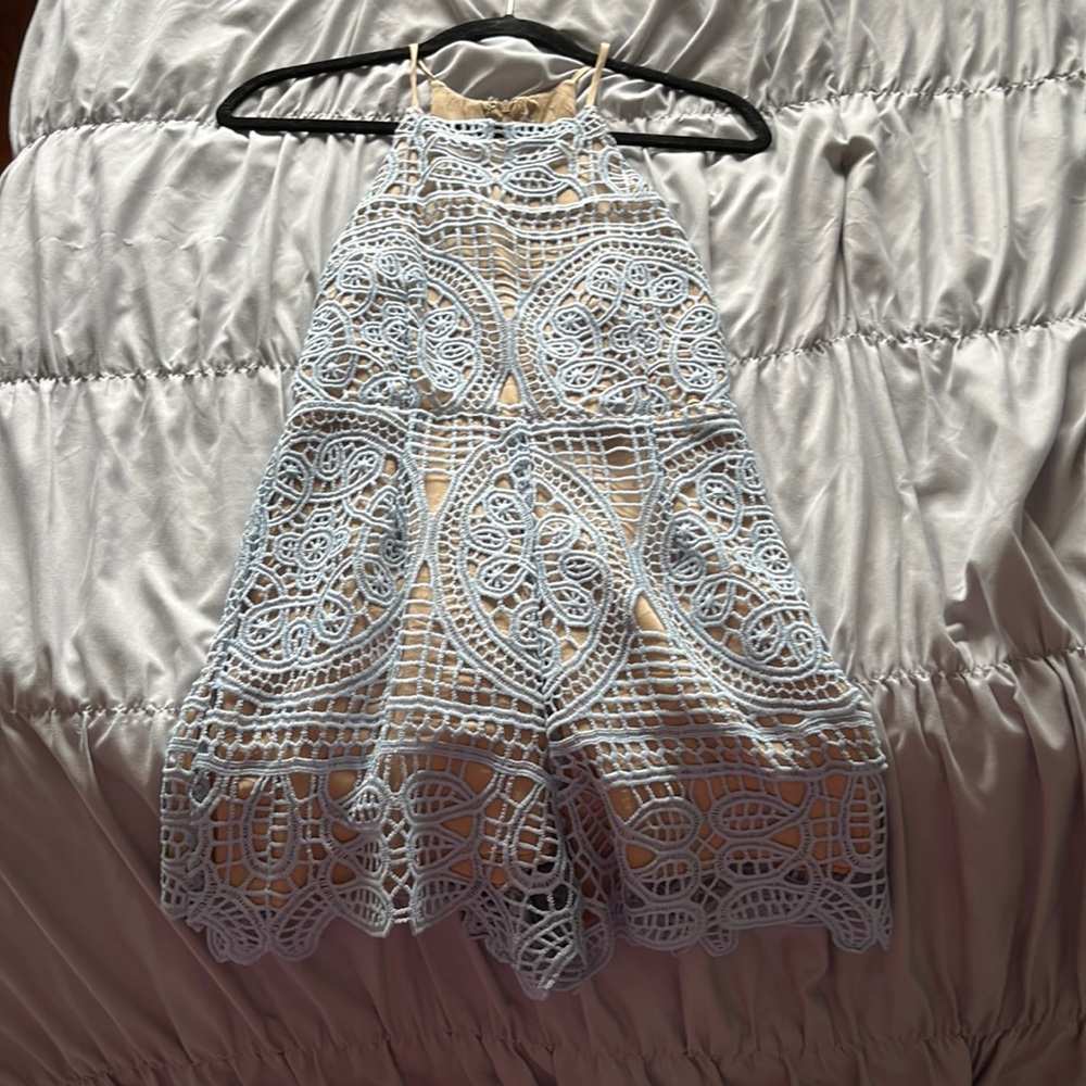 DO + BE blue lace romper with shorts